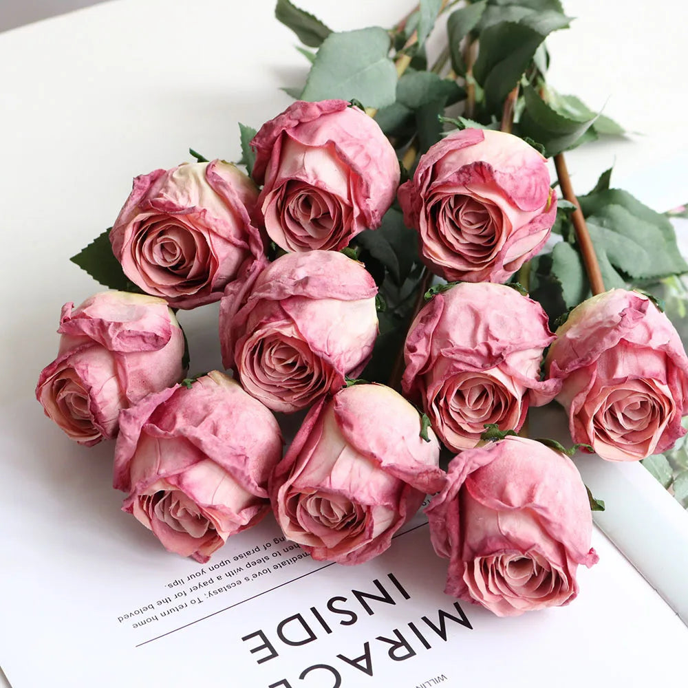 Artificial 58CM Rose Flowers Single Fire-roasted Fake Peony Wedding For Home Garden Party Decoration White Rose Dried Flowers