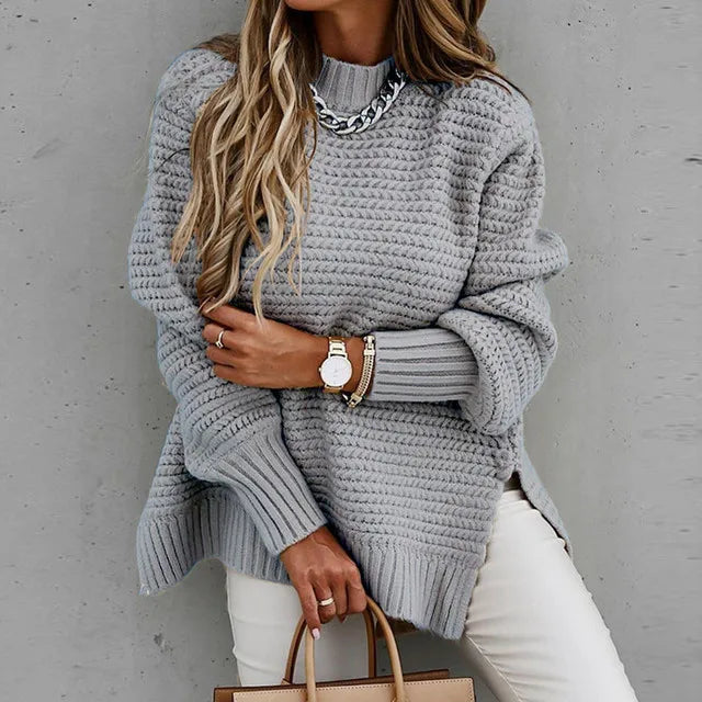 Ladies Long Sleeve Coarse Knit Sweaters Fashion One Knit Tops Sweet Style Irregular Acrylic Blend Long Sleeve Mid-Length