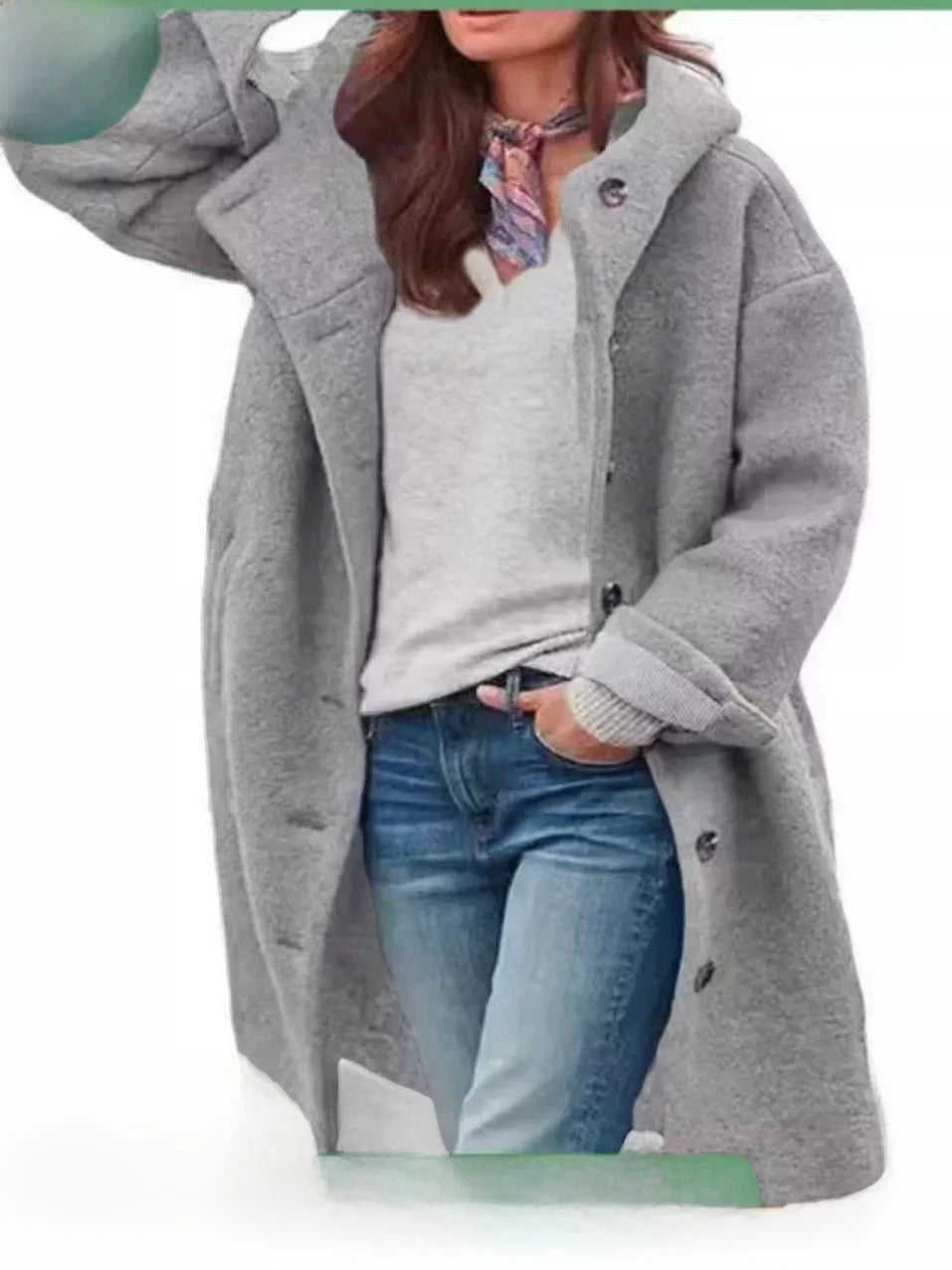 Women's Winter Hooded Long Sve Loose Fit  Color Coat Jaet Silk Knitted Thiened Outerwear for Autumn Season