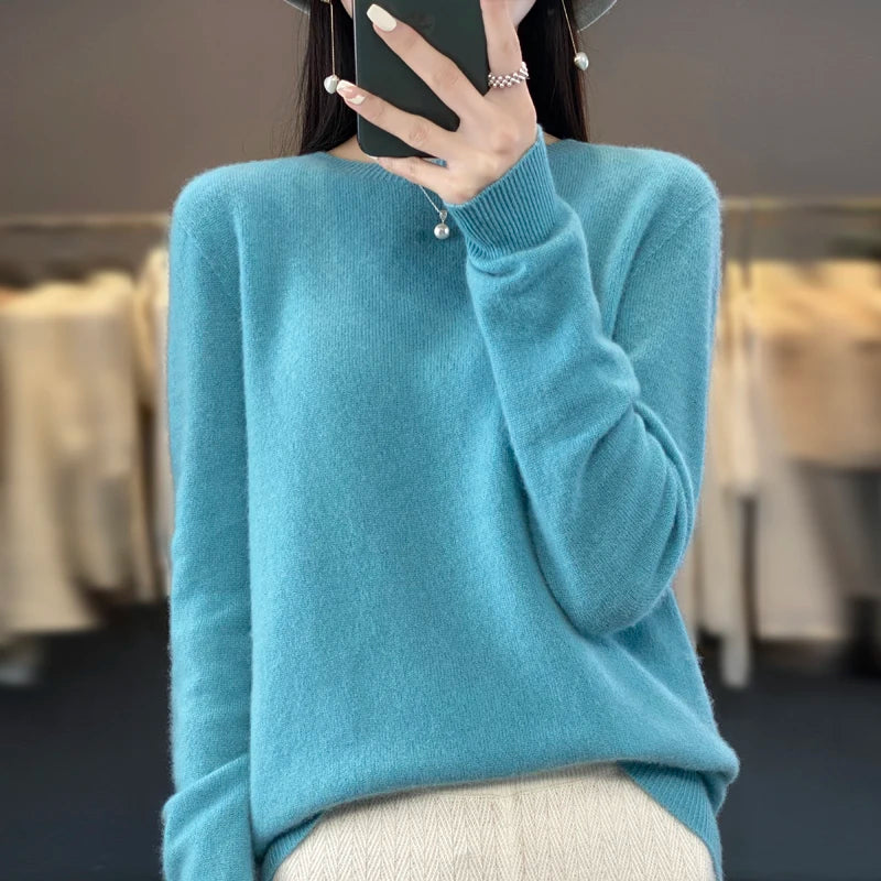Fall/winter 2026 new cashmere sweater women's sweater 100% merino wool fashion O-neck Spring/Autumn warm pullover