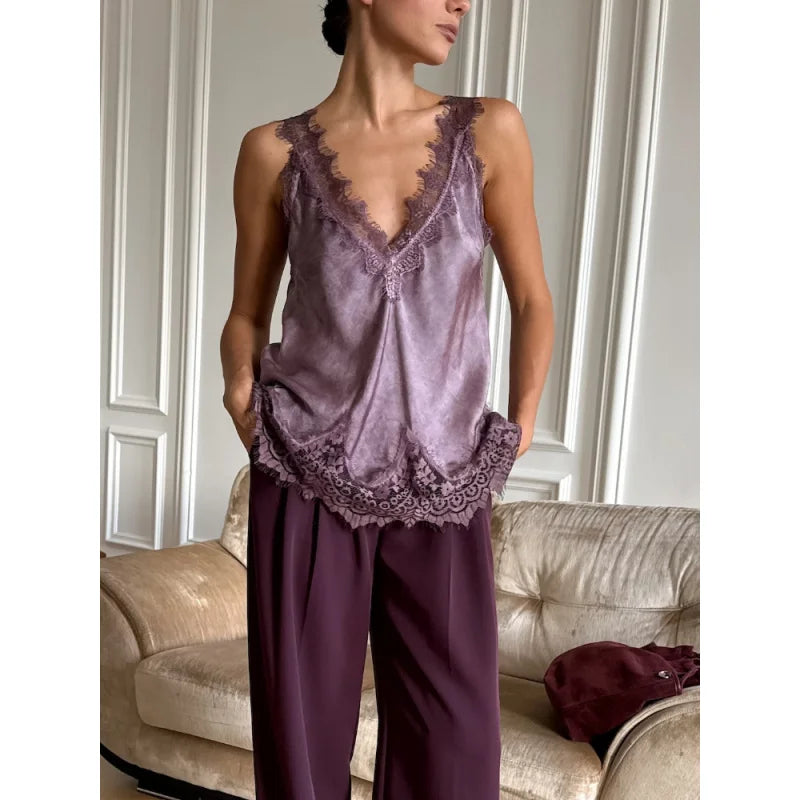 Summer Lace T-Shirt White Fashion Lace Patchwork Sleeveless Casual Tank Top Elegant Streetwear Party New Women'S Camis