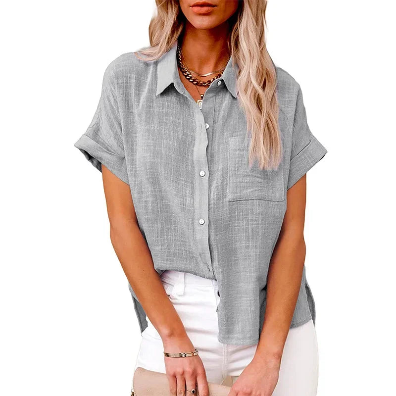 Short Sleeve Tops Tee Women Blouses Summer Loose Ladies T-Shirts Cotton Linen Blouse Woman Clothing Casual T Shirt