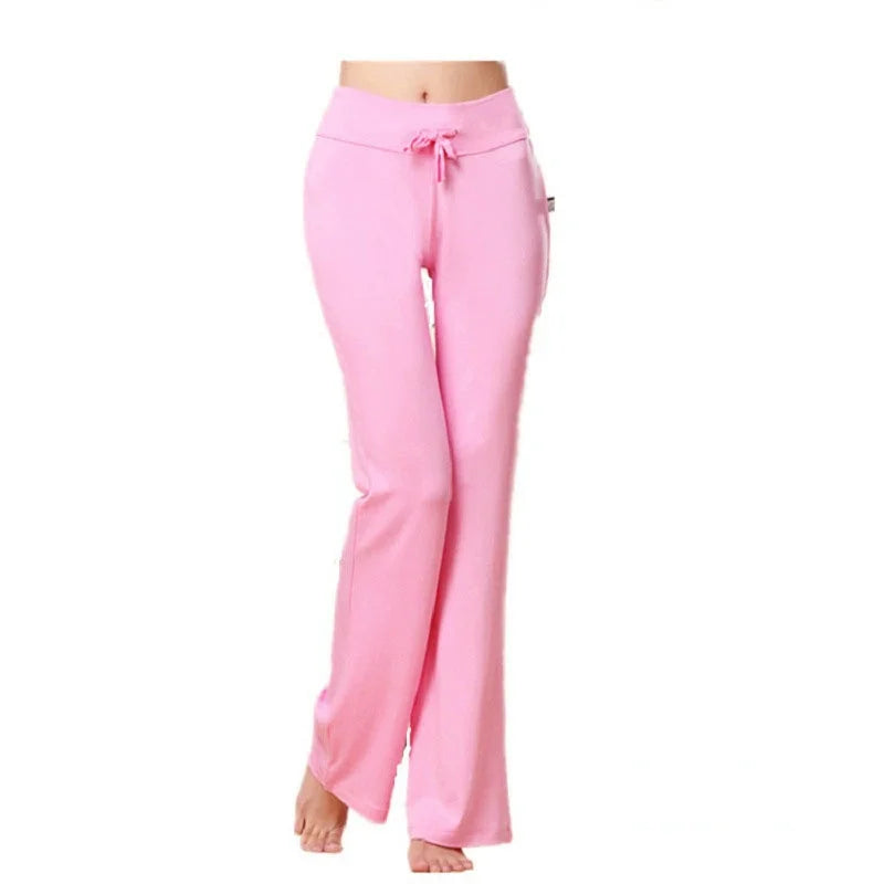 Women Leggings Wide Leg Flare Pants With Pockets Drawstring Sports Trousers High Waist Flared Yoga Leggings Fitness Running Jogg