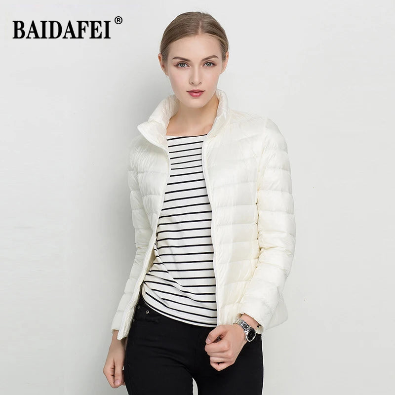 Women Short Puffer Jacket 2026 New Fashion Stand Collar Lightweight Water-Resistant Packable Female Down Parka Casual Coat