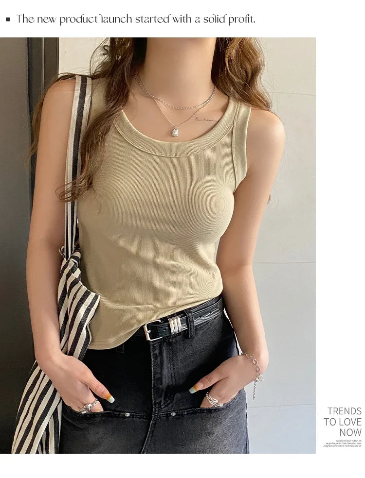 zjaiss Women Solid Round Neck Ribbed Tank Top Camisole Women Summer Basic Elastic Tank Top O Neck Solid Tank Top 2026