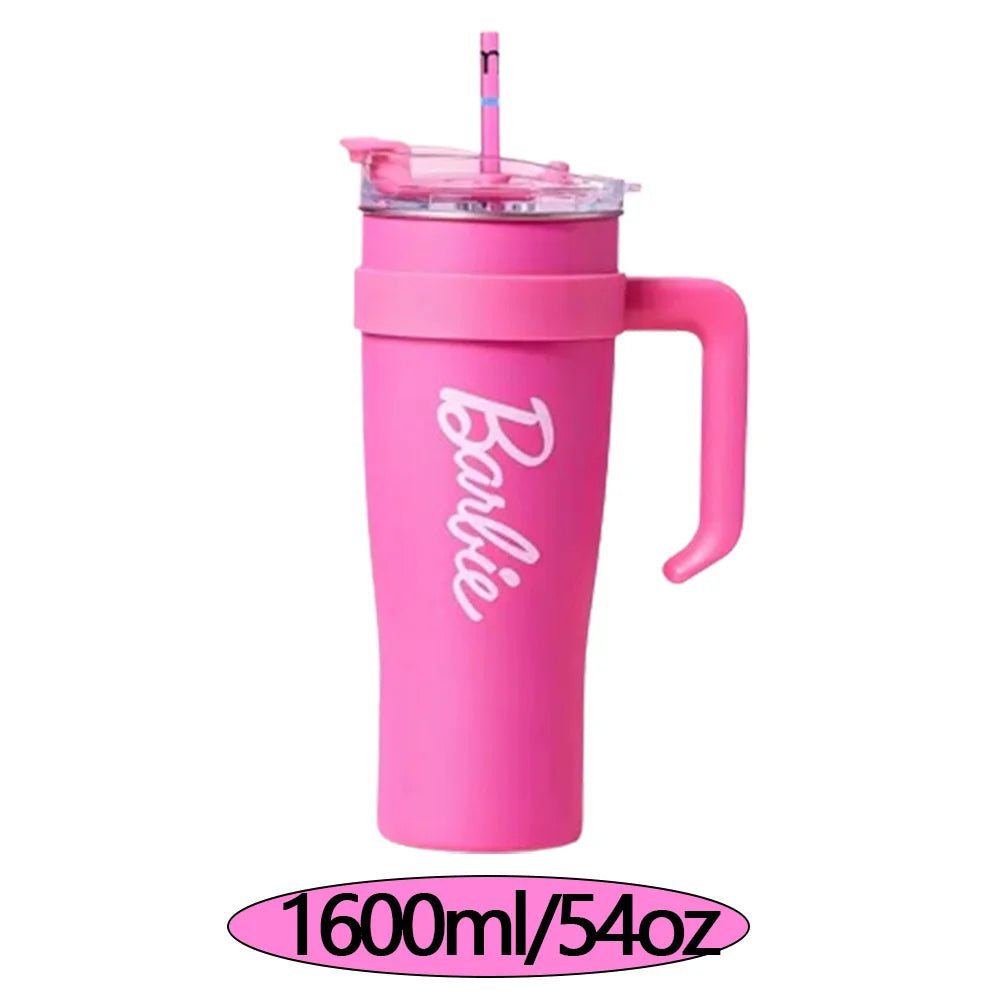 Miniso Barbie 54 Oz Stainless Steel Straw Cup Thermocooler 1600ml Vacuum Flask With Handle And Straw Double-Walled Water Cup