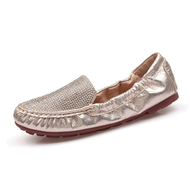 Sequines Cloth Women foldable flats crystal rivets mocasines female elastic band slip on loafers 41-43 big size work shoes