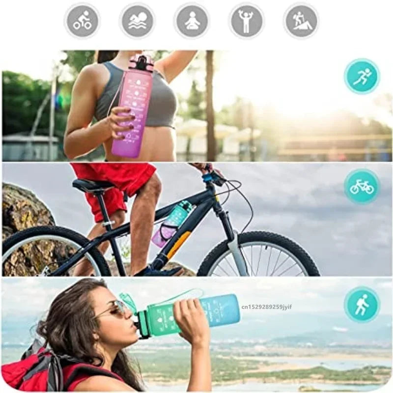 1 Liter Large Capacity Sports Water Bottle with Time-Tracking Straw Leak Proof Locking Flip Cover for Outdoor Fitness