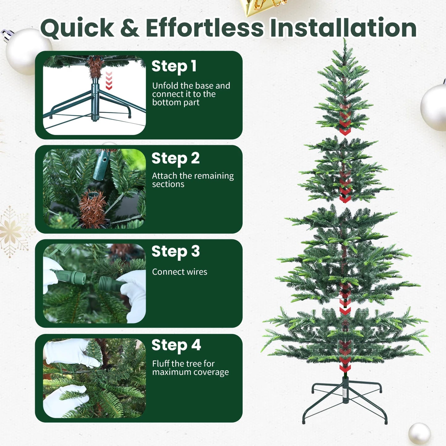 8ft Pre-Lit Aspen Fir Artificial Christmas Tree, Layered Christmas Tree , Noble Holiday Decor with 1276 PE & PVC Mixed Branch Ti