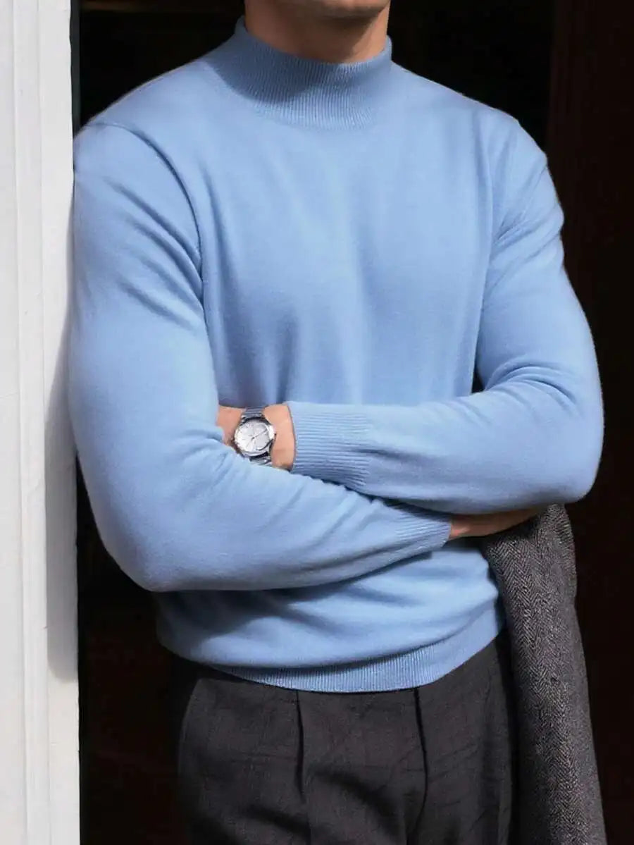 Men's Black Loose Fit Long Sleeve Turtleneck Sweater for Autumn Winter