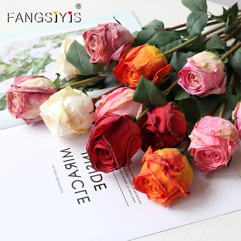 Artificial 58CM Rose Flowers Single Fire-roasted Fake Peony Wedding For Home Garden Party Decoration White Rose Dried Flowers
