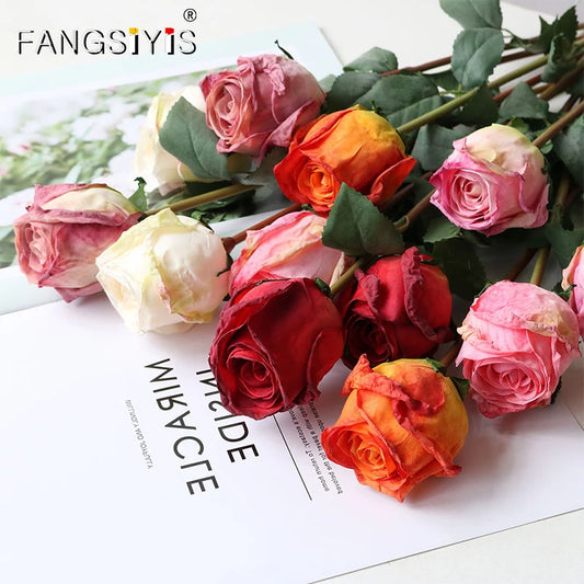 Artificial 58CM Rose Flowers Single Fire-roasted Fake Peony Wedding For Home Garden Party Decoration White Rose Dried Flowers