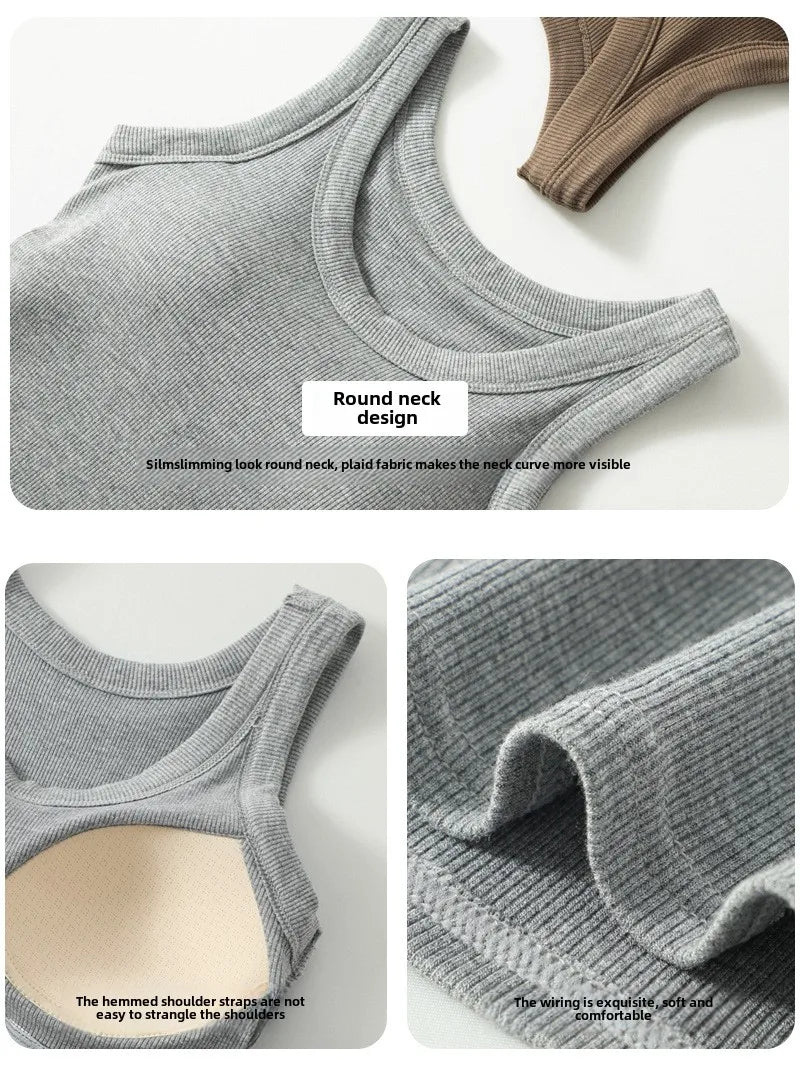 Women's Seamless Modal Ribbed Tank Top Built-in Bra Summer Camisole Wirefree Full Coverage Solid Color Casual Outwear