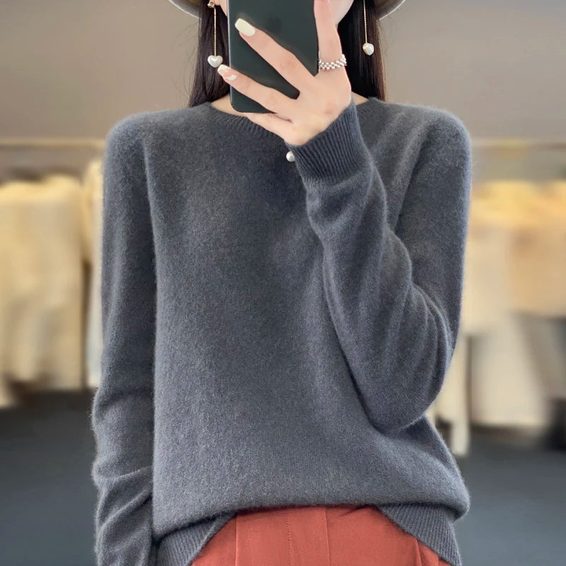 Fall/winter 2026 new cashmere sweater women's sweater 100% merino wool fashion O-neck Spring/Autumn warm pullover
