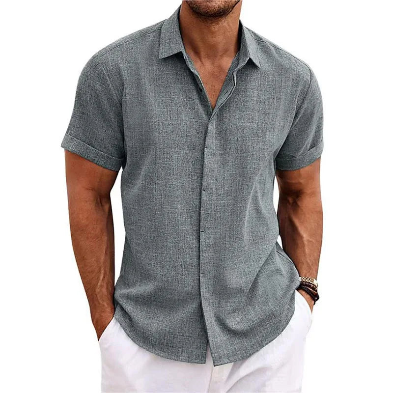 Men's Cotton Linen Short Sleeved Shirt Summer Casual Shirts Fashion Tops Men Clothing Streetwear