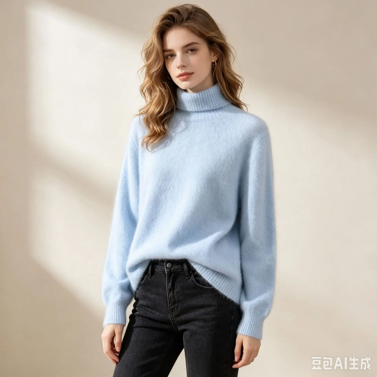 High End Mink Fur Sweater, Women's Solid Color High Collar Pullover, Cashmere Warm Sweater, Knitted Base Sweater, Autumn Winter