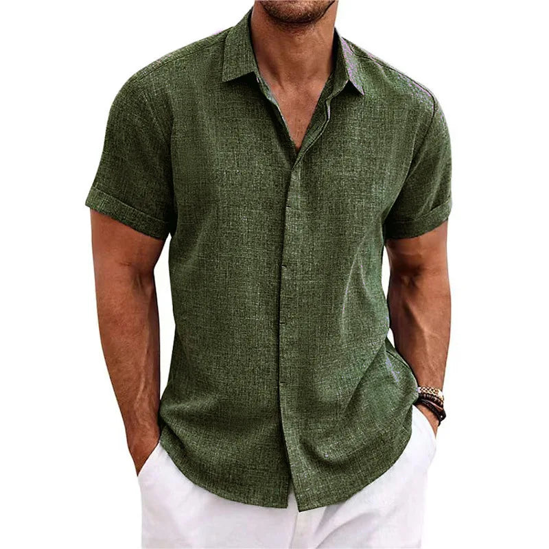 Men's Cotton Linen Short Sleeved Shirt Summer Casual Shirts Fashion Tops Men Clothing Streetwear