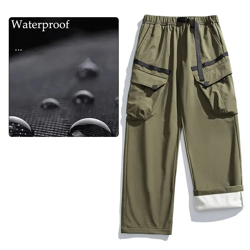 Winter Hiking Pants Men Outdoor Fleece Waterproof Windproof Mountaineering Trousers With Belt Large Pocket Camping Trekking Pant
