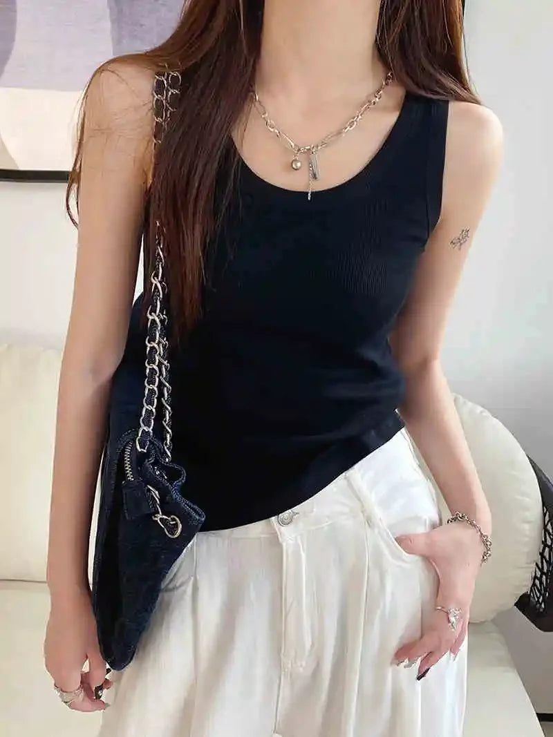 zjaiss Women Solid Round Neck Ribbed Tank Top Camisole Women Summer Basic Elastic Tank Top O Neck Solid Tank Top 2026