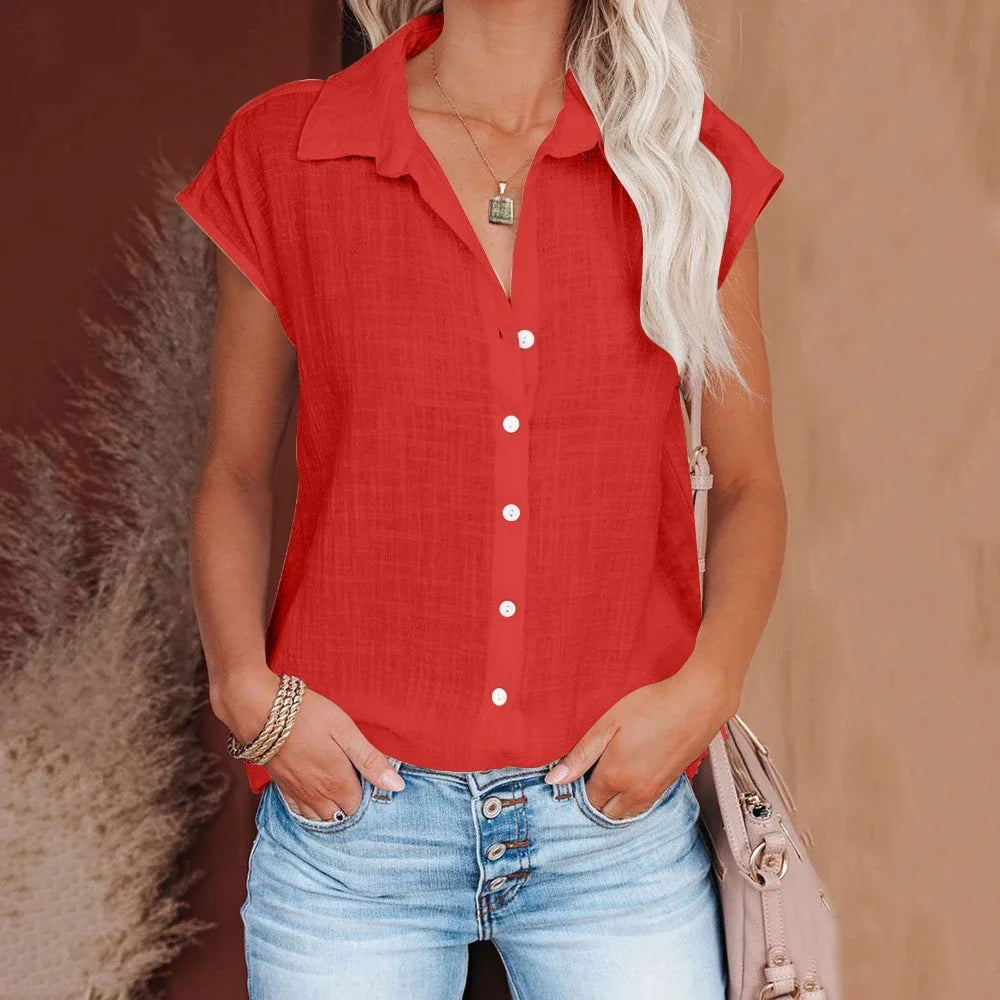 Cotton Linen Shirt Ladies Tops Tee Casual Thin Loose Woman T Shirt Summer Short Sleeve Solid T-Shirts Women Clothing Blouses