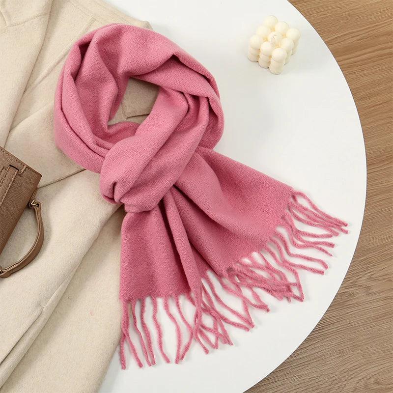New Winer Warm Cashmere Scarf for Women Fashion Solid Thick Blanket Pashmina Shawl Wrap Female Bufanda Echarpe Foulard 2025