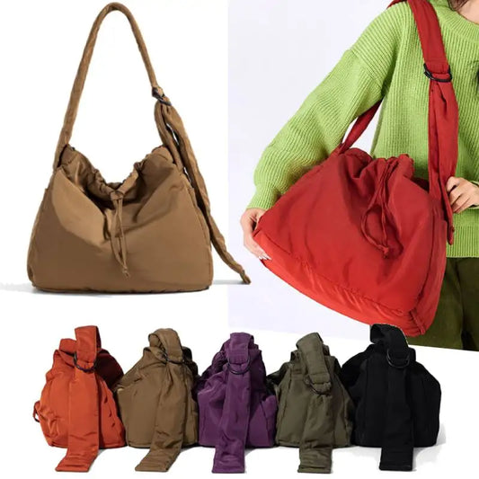 New Elegant Autumn Winter Women Tote Bag Large Solid Color Soft Drawstring Crossbody Bag Commuting Shopping Travel Shoulder Bags