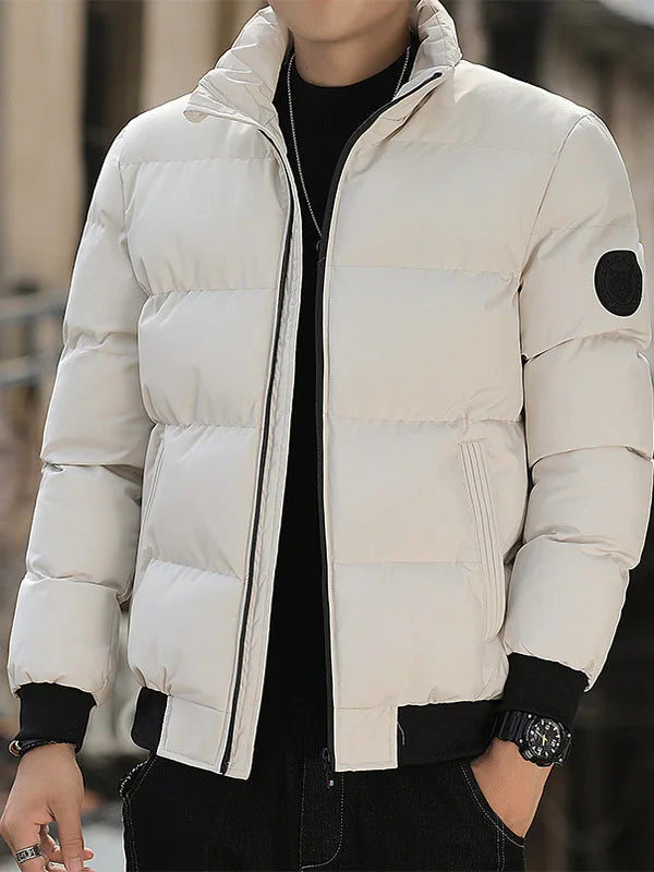 This Casual Long Sleeve Jacket Coat Pure Color Fashion Urban Stand Fit Thinned Cotton Jacket for Men