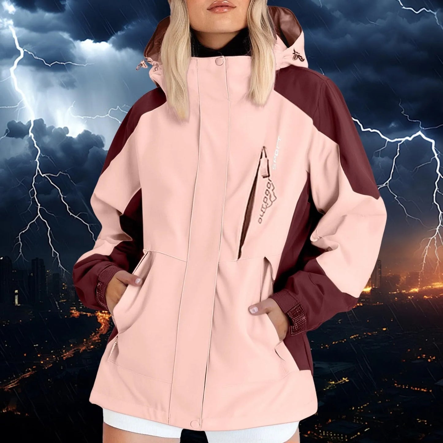 Autumn Women's Fashion Hiking Jacket Long-sleeved Hooded Coat Outdoor Waterproof Windproof Thin Mountaineering Jacket Coat