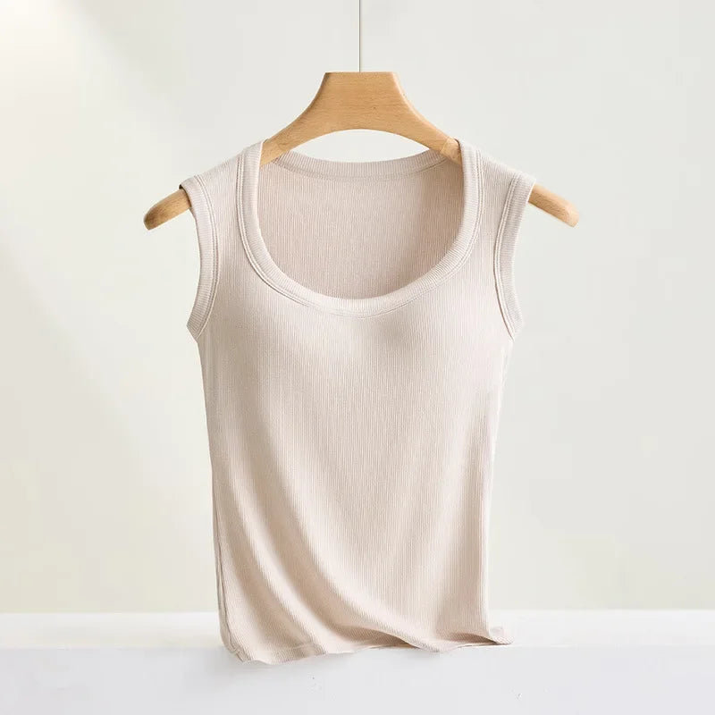 S-XL For 40-75kg Sleeveless Camisole Top With Cup for Women Breathable Wide Shoulder Outerwear Inner Wear Vest With Build-in Bra