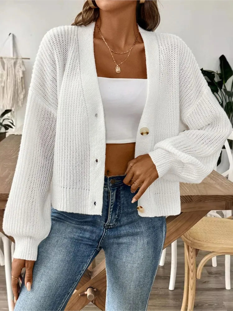 2026 autumn long Loose Knitted cardigan woman sweaters all-match coat casual homewear cardigans solid color Button Outerwear