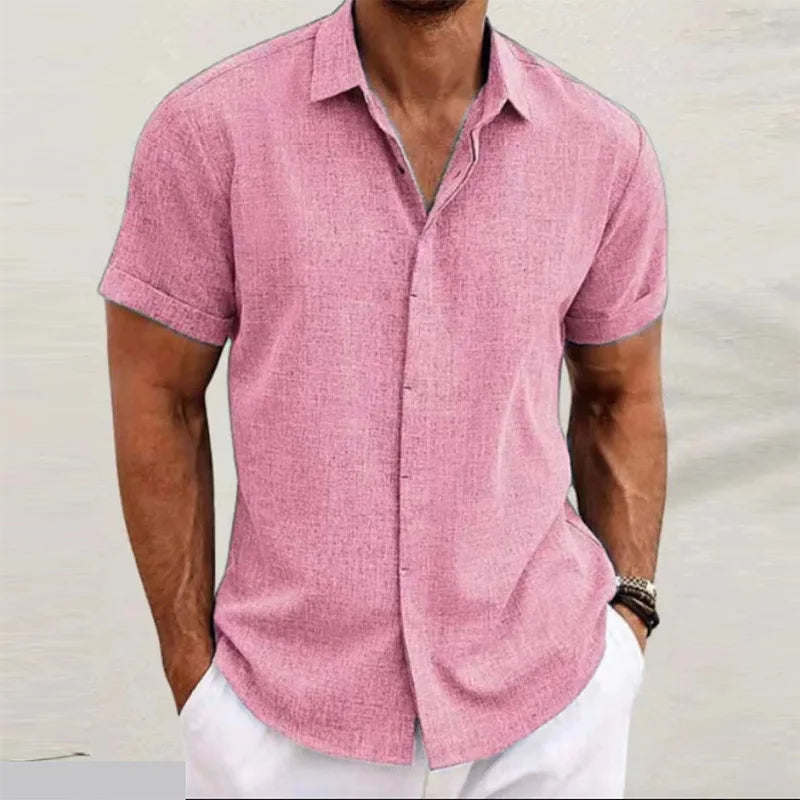 Men's Cotton Linen Short Sleeved Shirt Summer Casual Shirts Fashion Tops Men Clothing Streetwear