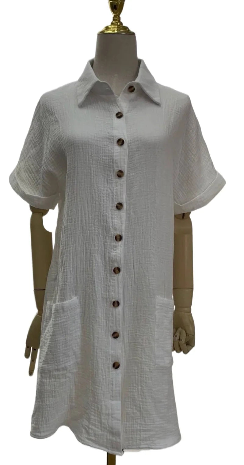 Fashion Casual Cotton Linen Style Dress Woman Short Sleeved Loose Dresses for Women Harajuku Long Shirts