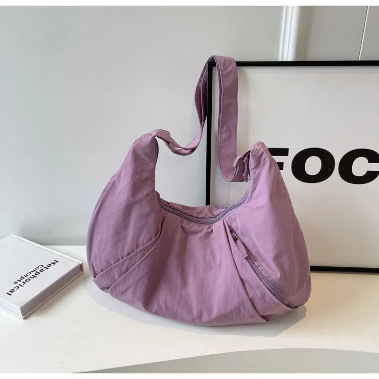 Nylon Shoulder Bags Tote Bag Large Capacity Casual Dumpling Bag Solid Color Fold Oxford Cloth Underarm Bag Girls