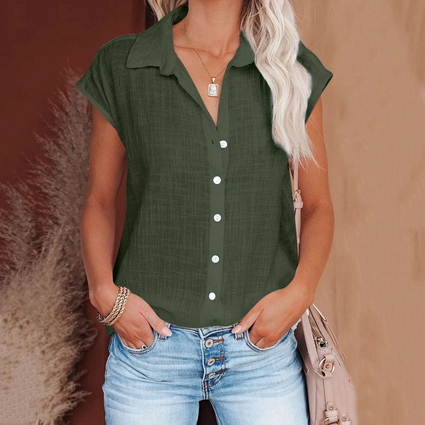 Cotton Linen Shirt Ladies Tops Tee Casual Thin Loose Woman T Shirt Summer Short Sleeve Solid T-Shirts Women Clothing Blouses