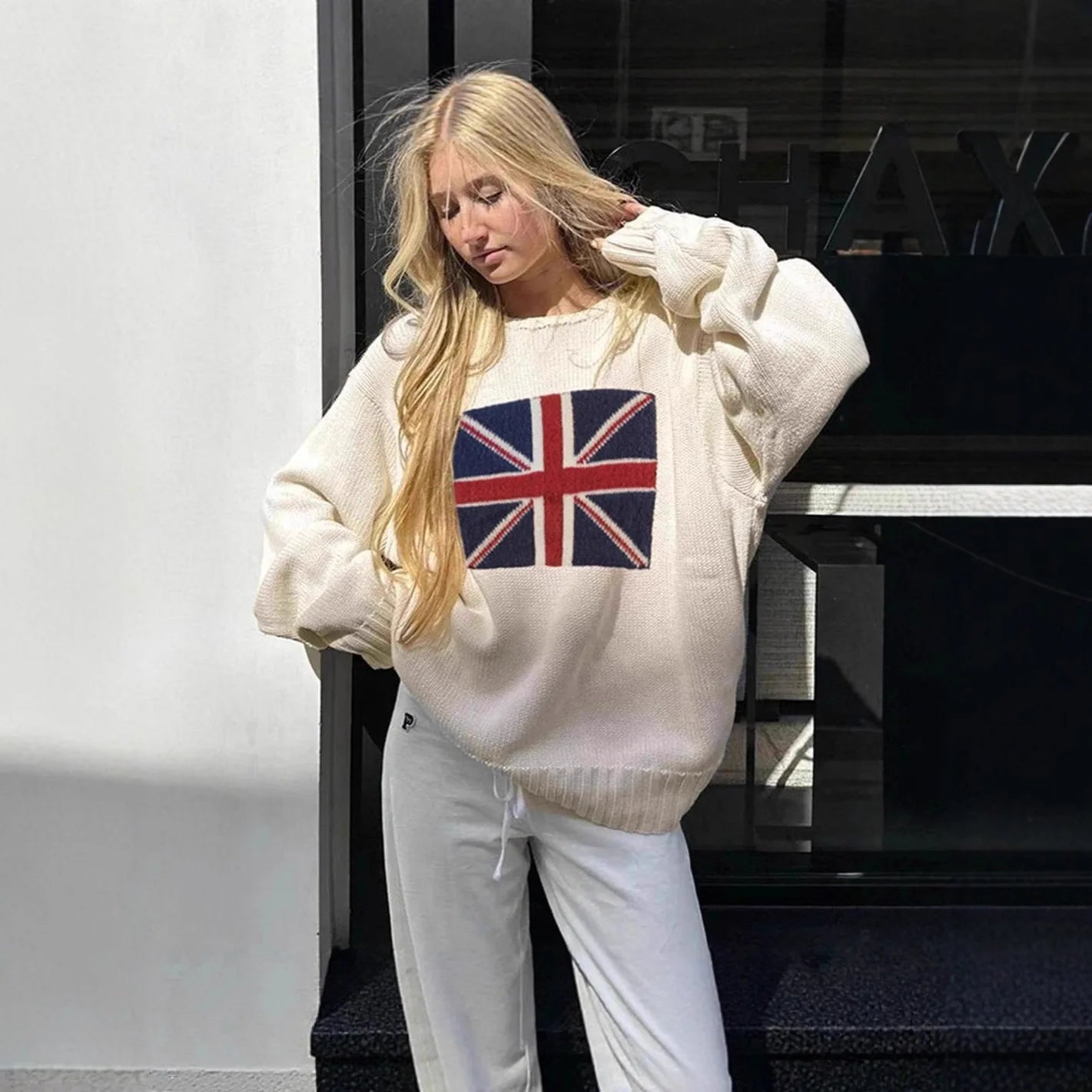 Fashionable Knitted Sweater round neck Loose Fit Easter Independence Day Theme Women's Spring Autumn Winter New Arrival Cotton Blend