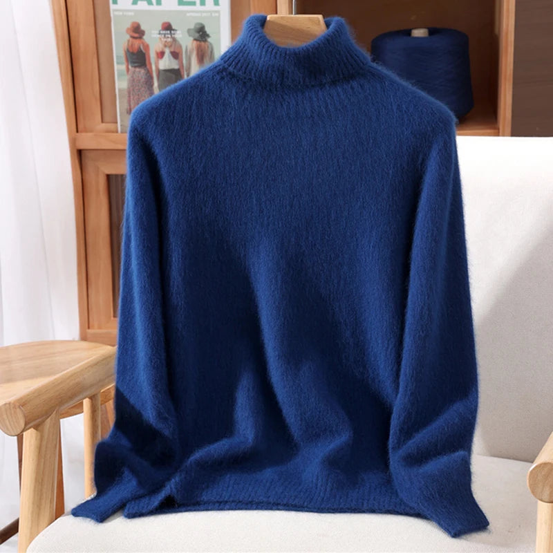 High End Mink Fur Sweater, Women's Solid Color High Collar Pullover, Cashmere Warm Sweater, Knitted Base Sweater, Autumn Winter
