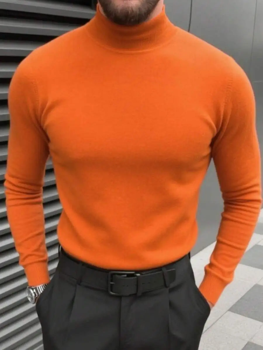 Men's Black Loose Fit Long Sleeve Turtleneck Sweater for Autumn Winter