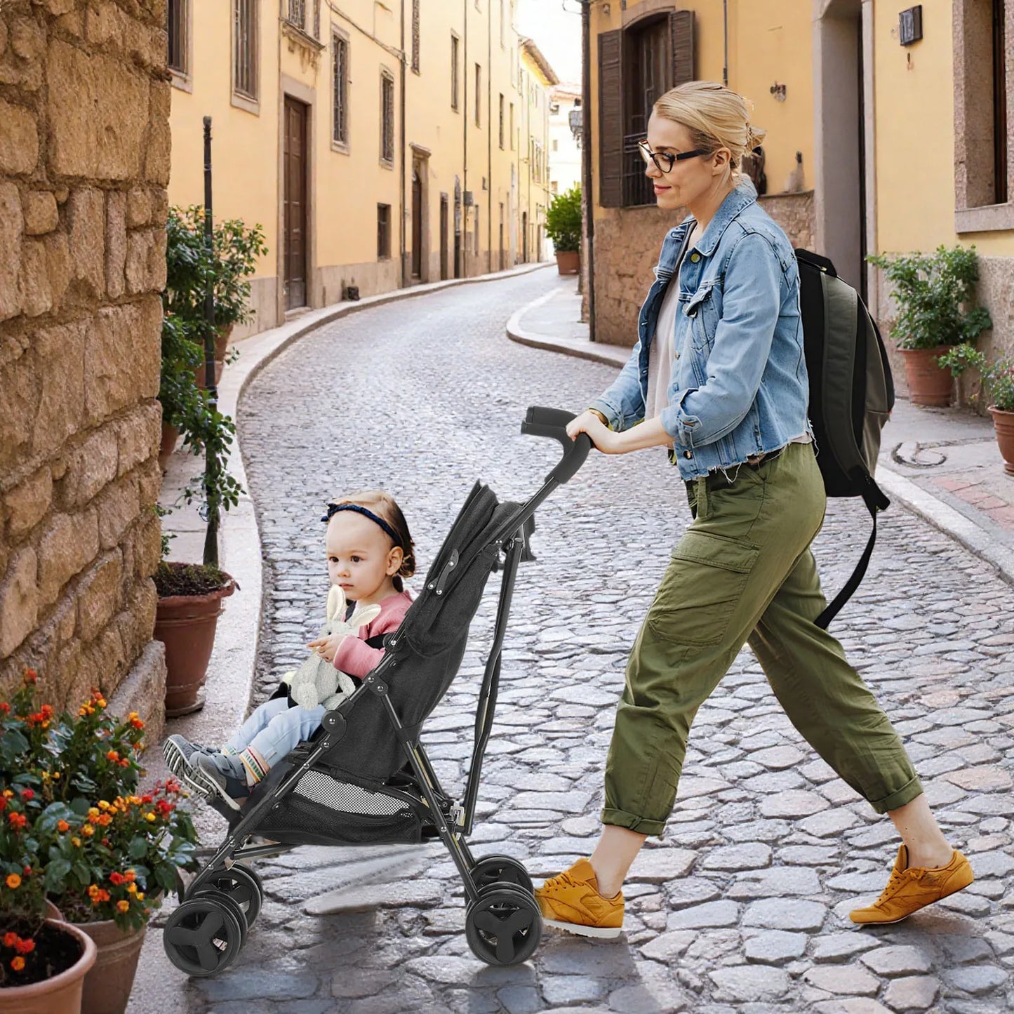 Children's Stroller Can Sit or Lie Down Lightweight Folding High Landscape Four-wheeled Pocket Stroller