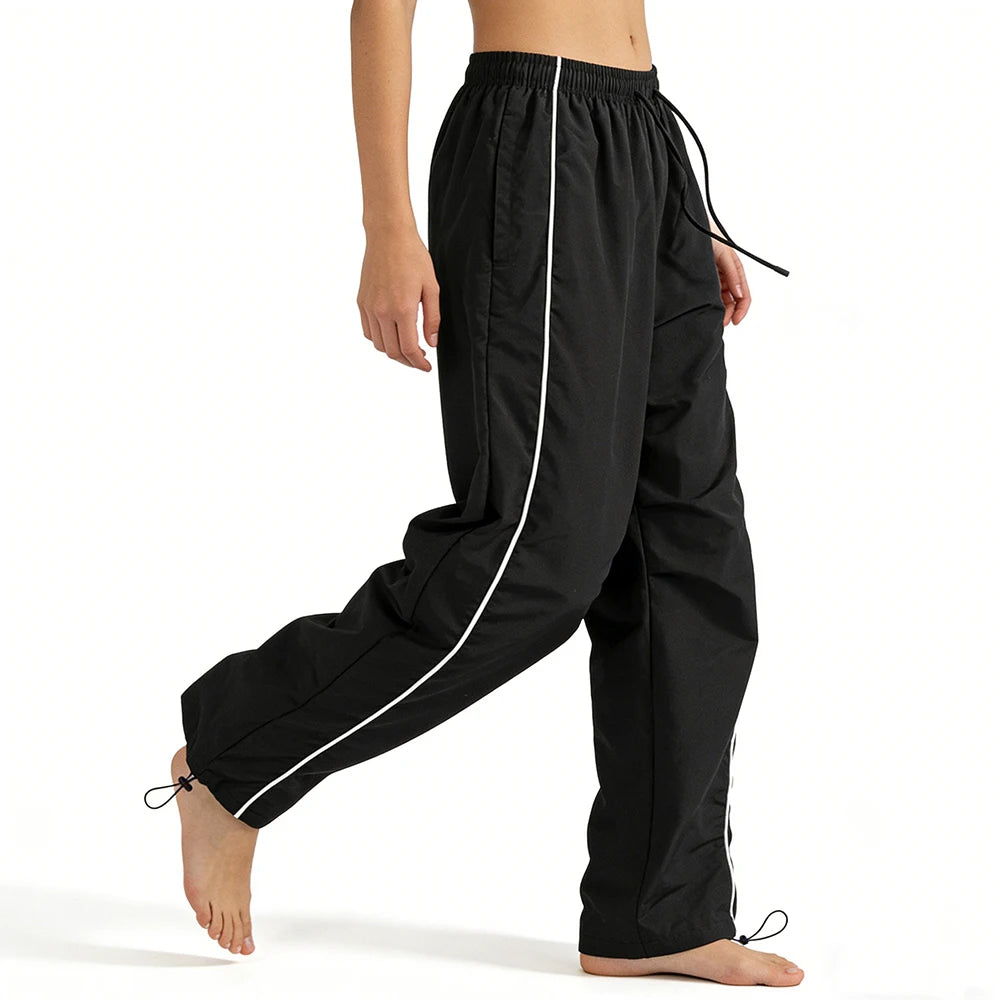Men's Black Baggy Track Pants White Side Stripe Adjustable Hem Drawstring Four Seasons Outdoor Recreation Trekking Gym Training