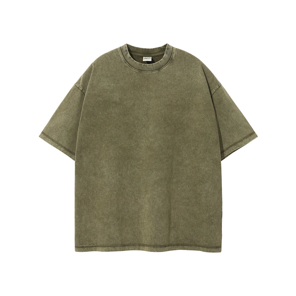 New Summer Batik Washed T-Shirts For Men Unisex Retro Loose High Street 275gsm Cotton T Shirt Brand Design HY0594