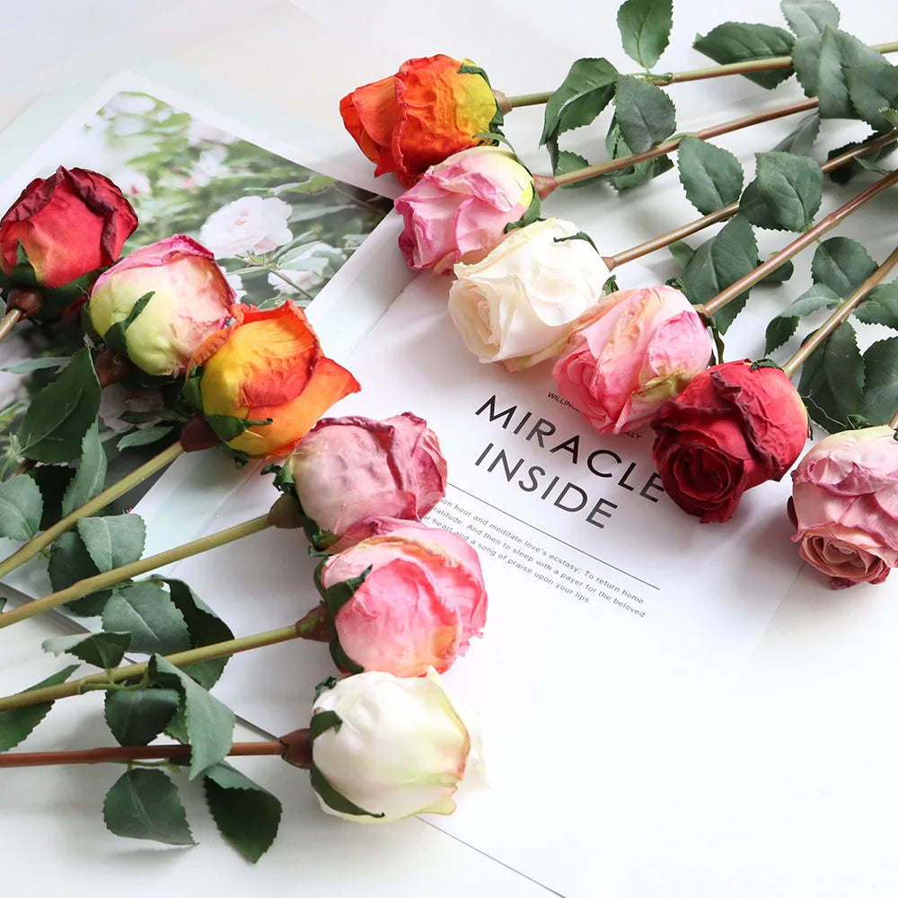 Artificial 58CM Rose Flowers Single Fire-roasted Fake Peony Wedding For Home Garden Party Decoration White Rose Dried Flowers