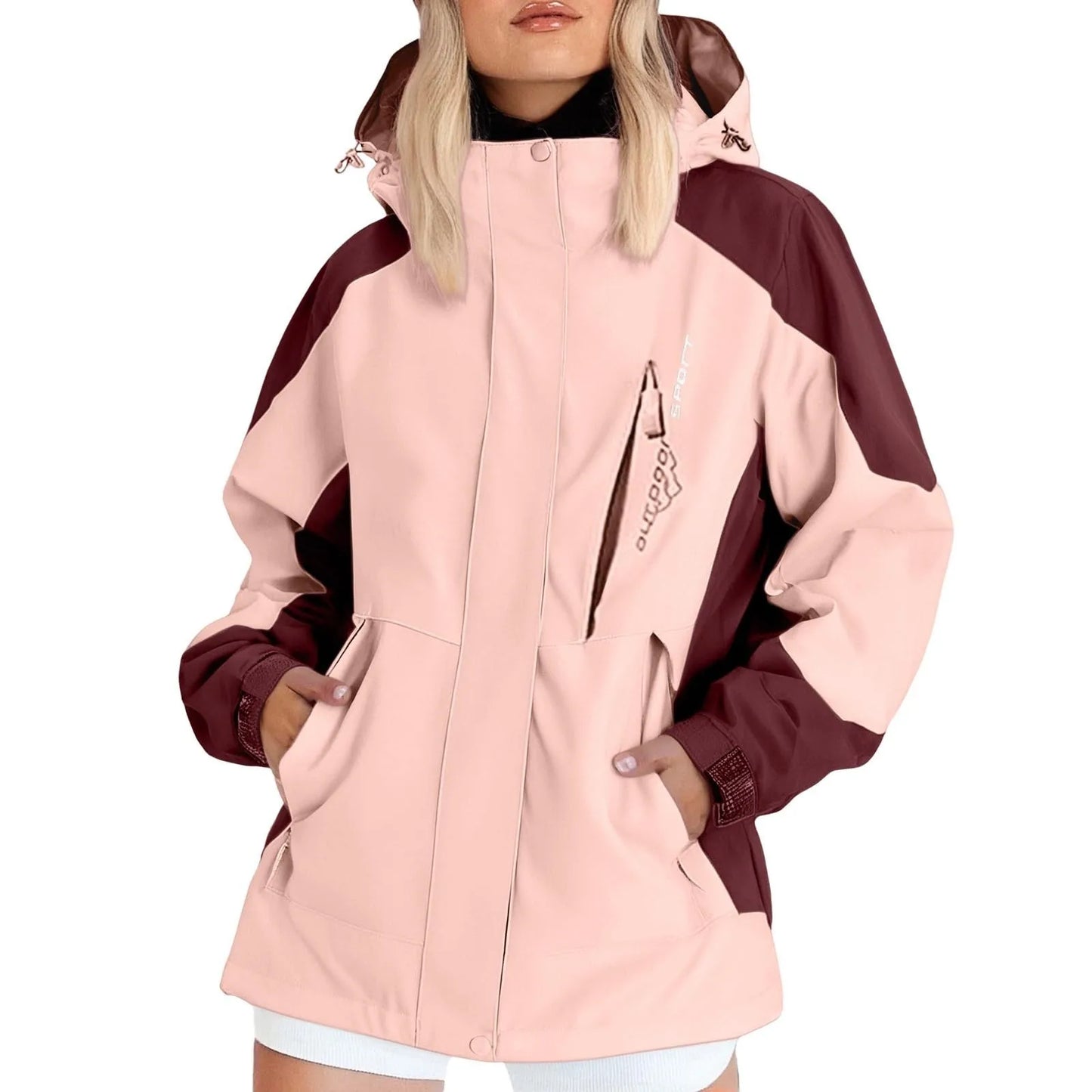 Autumn Women's Fashion Hiking Jacket Long-sleeved Hooded Coat Outdoor Waterproof Windproof Thin Mountaineering Jacket Coat