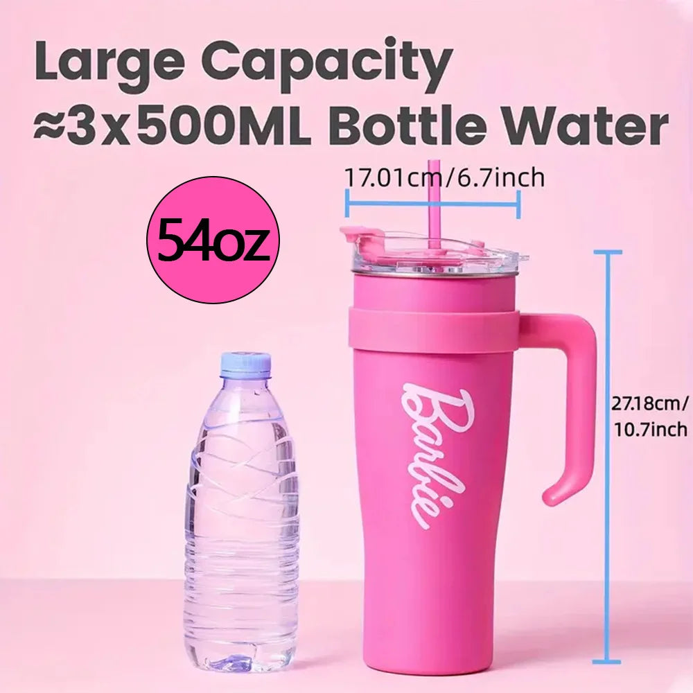 Miniso Barbie 54 Oz Stainless Steel Straw Cup Thermocooler 1600ml Vacuum Flask With Handle And Straw Double-Walled Water Cup