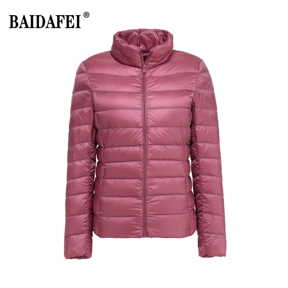 Women Short Puffer Jacket 2026 New Fashion Stand Collar Lightweight Water-Resistant Packable Female Down Parka Casual Coat