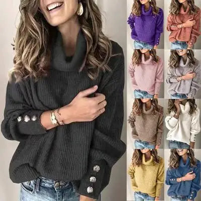Early Spring, Autumn Winter Pure Color Long Sleeve Hoodie High Collar Knitted Top Women's Casual Straight Fit Knitted wear Fashionable