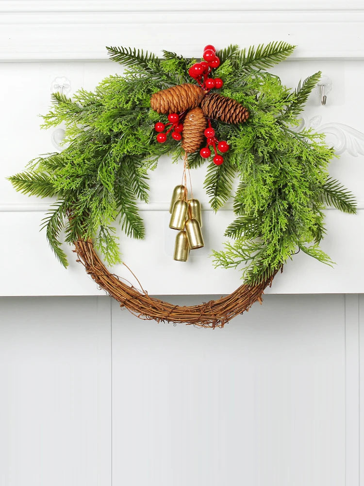 Christmas Atmosphere Decorative Garland  Hanging Xmas Tree Wreath Simulation with Pinecone Bell for Shopping Mall Outdoor