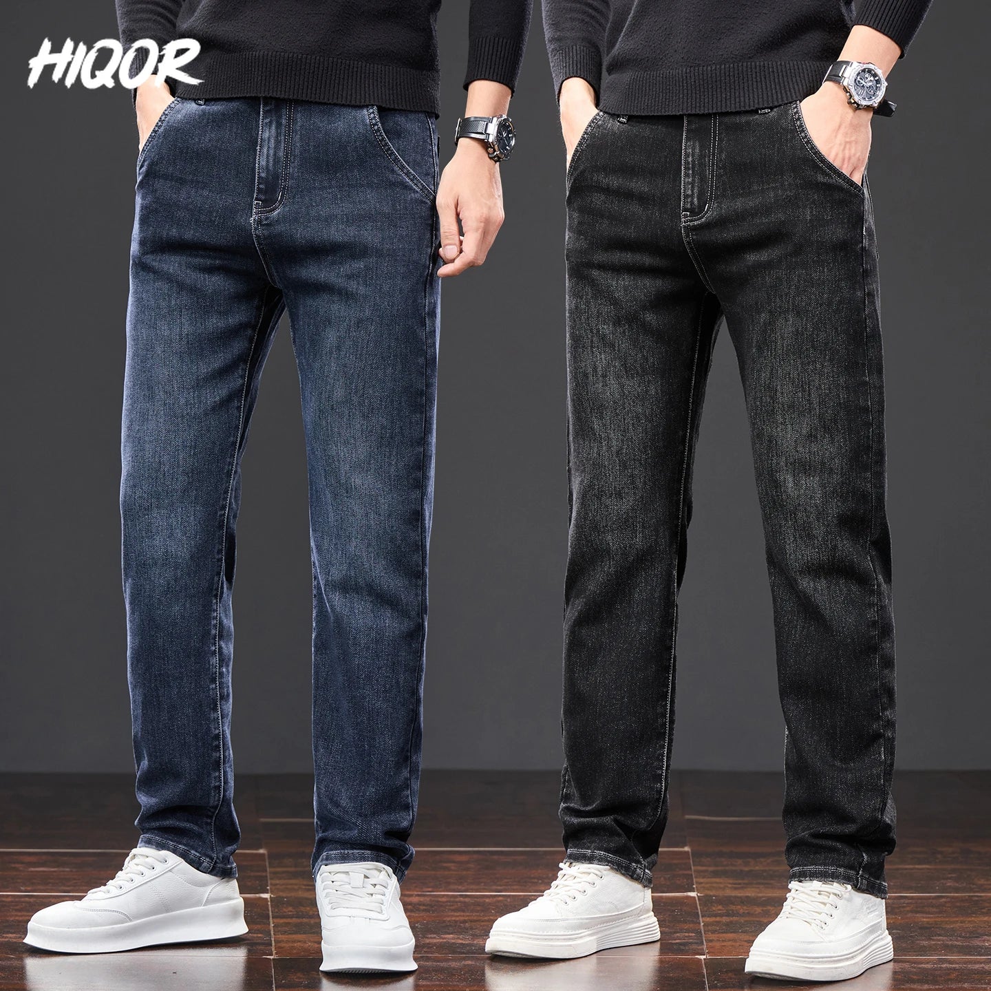 Men's Casual Long Jeans Classic Man Straight Denim Wide-leg Pants Solid Baggy Trousers Fashion Business Jean