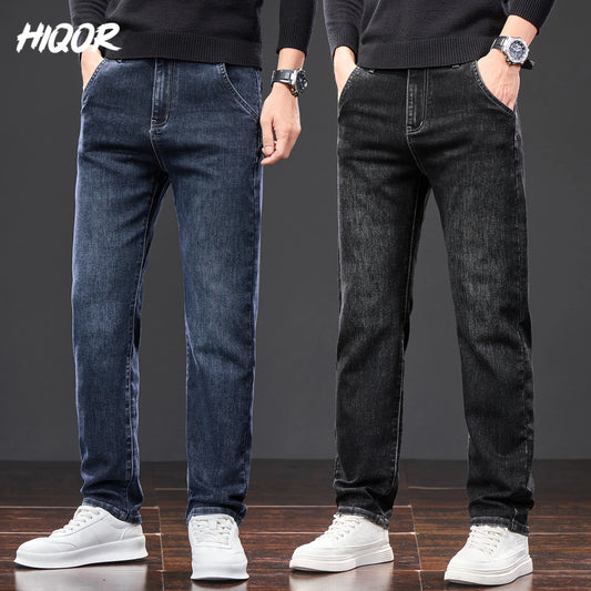 Men's Casual Long Jeans Classic Man Straight Denim Wide-leg Pants Solid Baggy Trousers Fashion Business Jean