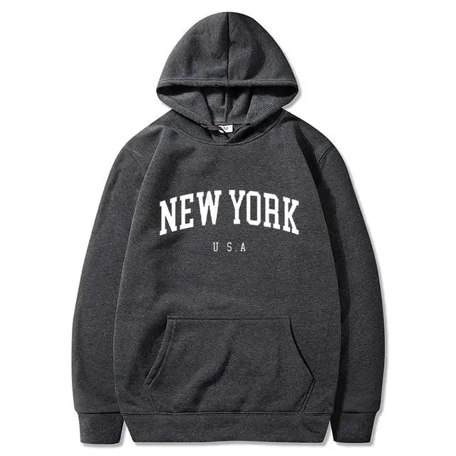 Men / Women New York U.S.A City Hoodies Fashion Letter Printed Graphic Sweatshirts Loose Casual Harajuku Hooded Pullover Sportwear