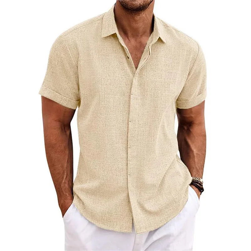 Men's Cotton Linen Short Sleeved Shirt Summer Casual Shirts Fashion Tops Men Clothing Streetwear